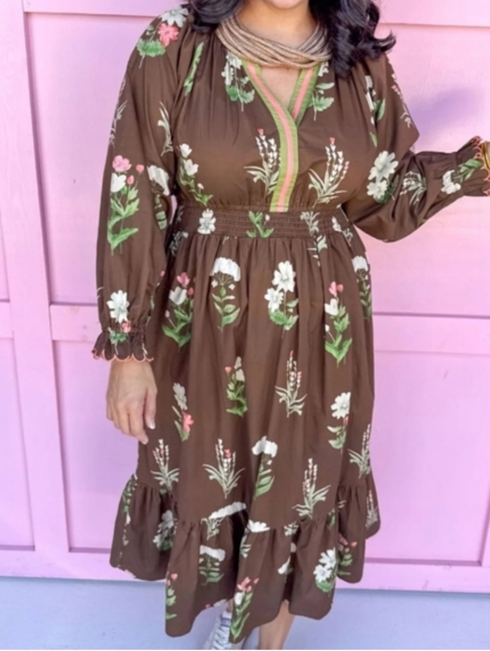 Entro Brown Floral Midi Dress-NWT